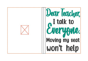 Dear Teacher notebook cover (2 sizes available) machine embroidery design DIGITAL DOWNLOAD