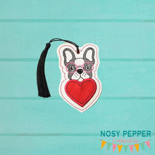 Load image into Gallery viewer, Doggie heart applique bookmark machine embroidery design DIGITAL DOWNLOAD