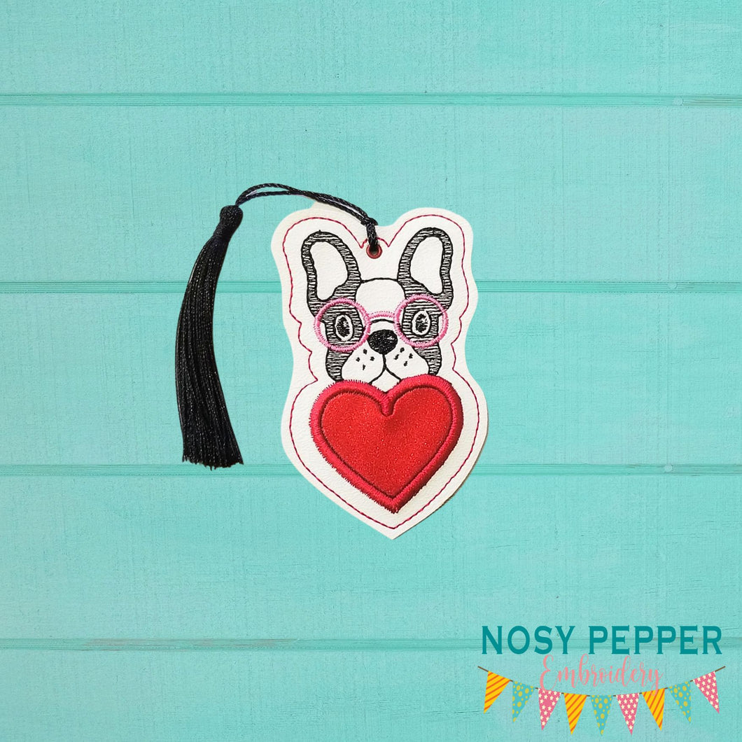 Doggie heart applique bookmark machine embroidery design DIGITAL DOWNLOAD