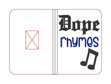 Load image into Gallery viewer, Dope Rhymes notebook cover (2 sizes available) machine embroidery design DIGITAL DOWNLOAD