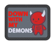 Load image into Gallery viewer, Down with my demons patch machine embroidery design DIGITAL DOWNLOAD