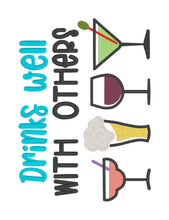Load image into Gallery viewer, Drinks Well With Others sketchy machine embroidery design (4 sizes included) DIGITAL DOWNLOAD