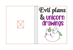 Evil plans & Unicorn drawings Notebook Cover (2 sizes available) machine embroidery design DIGITAL DOWNLOAD