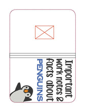 Load image into Gallery viewer, Facts about penguins notebook cover (2 sizes available) machine embroidery design DIGITAL DOWNLOAD