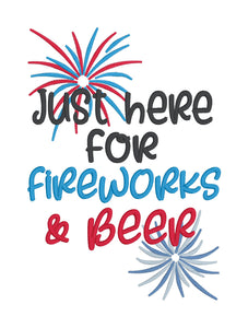 Just here for fireworks & beer machine embroidery design (4 sizes included) DIGITAL DOWNLOAD