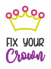 Load image into Gallery viewer, Fix your crown applique machine embroidery design (4 sizes included) DIGITAL DOWNLOAD