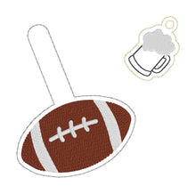 Load image into Gallery viewer, Football and beer snap tab and charm set machine embroidery design DIGITAL DOWNLOAD