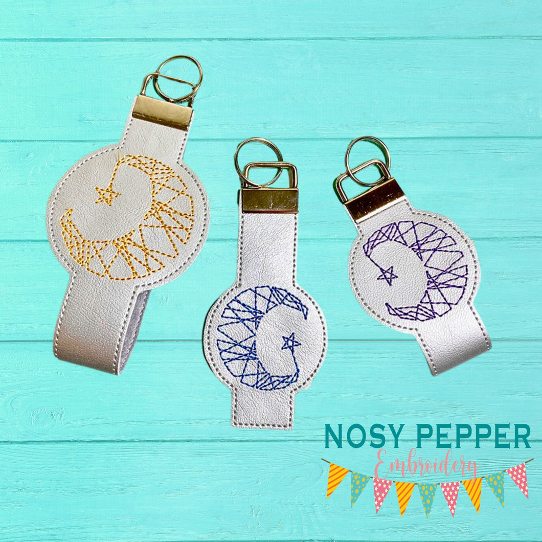 Geo moon key fob (3 sizes included) machine embroidery design DIGITAL DOWNLOAD