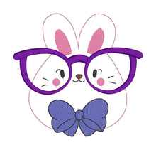 Load image into Gallery viewer, Glasses Bunny machine embroidery design (5 sizes included) DIGITAL DOWNLOAD