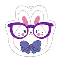 Load image into Gallery viewer, Glasses Bunny Bookmark machine embroidery design DIGITAL DOWNLOAD
