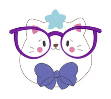 Load image into Gallery viewer, Glasses Kitty machine embroidery design (5 sizes included) DIGITAL DOWNLOAD