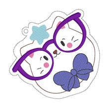Load image into Gallery viewer, Glasses Kitty Bookmark machine embroidery design DIGITAL DOWNLOAD