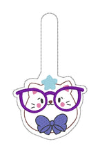Load image into Gallery viewer, Glasses Kitty Snap tab (single and multi file included) machine embroidery design DIGITAL DOWNLOAD