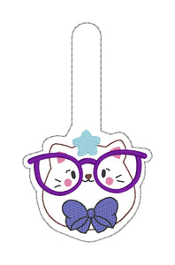 Glasses Kitty Snap tab (single and multi file included) machine embroidery design DIGITAL DOWNLOAD