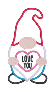 Gnome heart machine embroidery design (applique and fill versions included in 4 sizes) DIGITAL DOWNLOAD