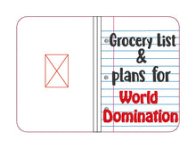 Load image into Gallery viewer, Grocery List and World Domination notebook cover (2 sizes available) machine embroidery design DIGITAL DOWNLOAD