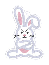 Load image into Gallery viewer, Grumpy Bunny applique bookmark/bag tag/ornament machine embroidery design DIGITAL DOWNLOAD