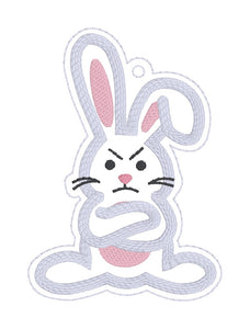 Grumpy Bunny applique bookmark/bag tag/ornament machine embroidery design DIGITAL DOWNLOAD