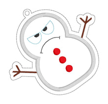 Load image into Gallery viewer, Grumpy Snowman applique ornament 4x4 machine embroidery design DIGITAL DOWNLOAD
