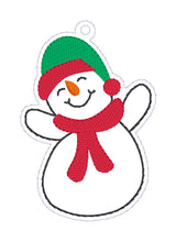 Load image into Gallery viewer, Happy Snowman Ornament machine embroidery design 4x4 DIGITAL DOWNLOAD