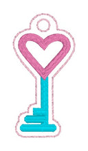 Load image into Gallery viewer, Heart lock applique ITH Bag and charm machine embroidery design (5 sizes available) DIGITAL DOWNLOAD