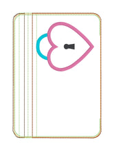 Load image into Gallery viewer, Heart lock applique ITH Bag and charm machine embroidery design (5 sizes available) DIGITAL DOWNLOAD