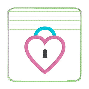 Heart lock applique ITH Bag and charm machine embroidery design (5 sizes available) DIGITAL DOWNLOAD