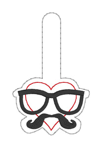 Heart mustache snap tab (single and multi files included) machine embroidery design DIGITAL DOWNLOAD