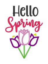 Load image into Gallery viewer, Hello Spring applique machine embroidery design (4 sizes included) DIGITAL DOWNLOAD