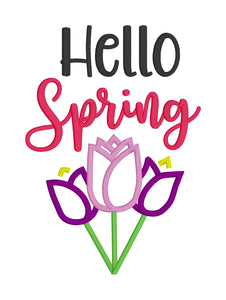 Hello Spring applique machine embroidery design (4 sizes included) DIGITAL DOWNLOAD