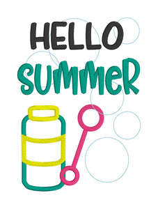 Hello Summer applique machine embroidery design (4 sizes included) DIGITAL DOWNLOAD