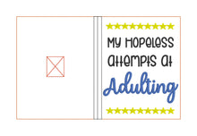 Load image into Gallery viewer, My hopeless attempts at adulting notebook cover (2 sizes available) machine embroidery design DIGITAL DOWNLOAD