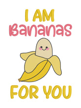 Load image into Gallery viewer, I Am Bananas For You sketchy machine embroidery design (4 sizes available) DIGITAL DOWNLOAD