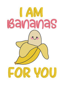 I Am Bananas For You sketchy machine embroidery design (4 sizes available) DIGITAL DOWNLOAD