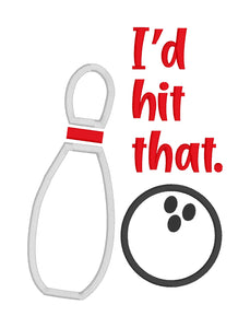 I'd hit that bowling applique machine embroidery design (4 sizes included) DIGITAL DOWNLOAD