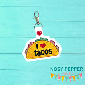 I heart Tacos snap tab (single and multi files included) machine embroidery design DIGITAL DOWNLOAD