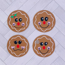 Load image into Gallery viewer, Gingerbread Coaster set machine embroidery design (4 designs included) DIGITAL DOWNLOAD