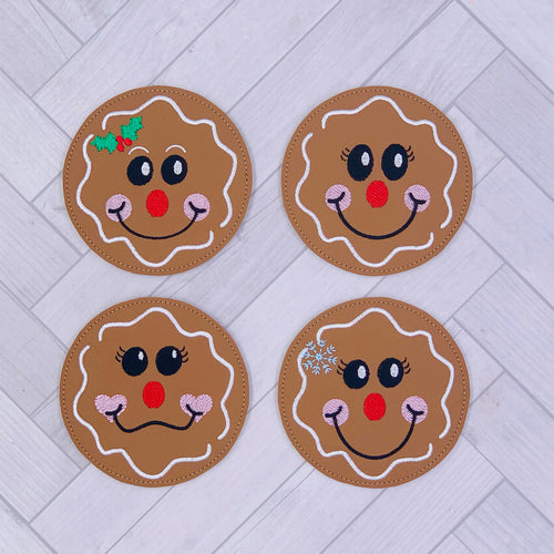 Gingerbread Coaster set machine embroidery design (4 designs included) DIGITAL DOWNLOAD