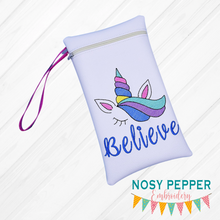 Load image into Gallery viewer, Unicorn Believe ITH bag 5 sizes available machine embroidery design DIGITAL DOWNLOAD