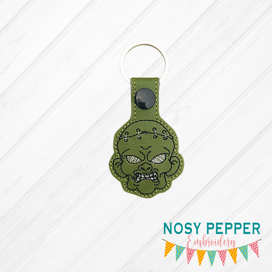 Zombie head Snap tab 4x4  machine embroidery design DIGITAL DOWNLOAD