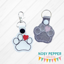 Load image into Gallery viewer, Paw heart snap tab machine embroidery design DIGITAL DOWNLOAD