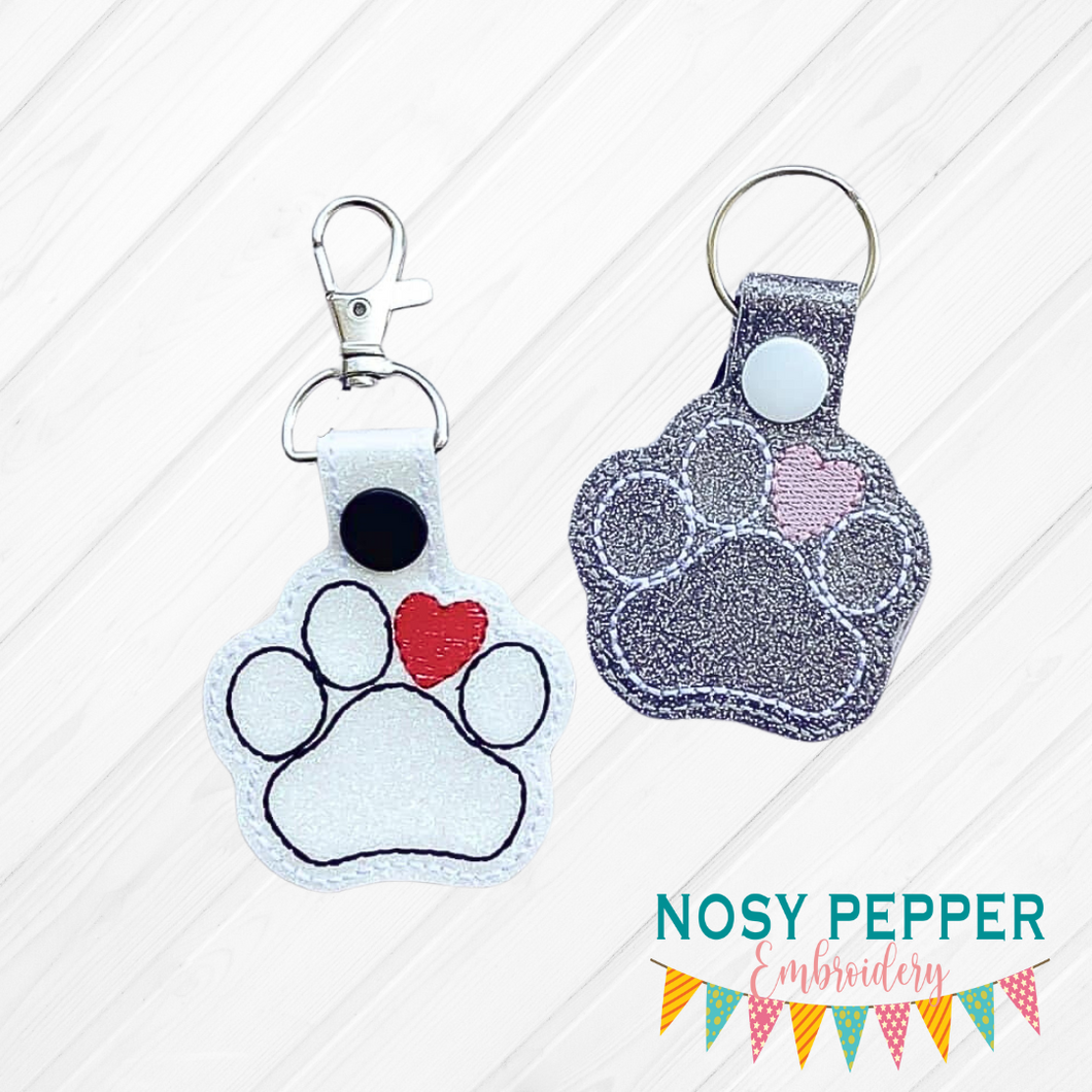 Paw heart snap tab machine embroidery design DIGITAL DOWNLOAD