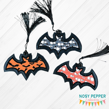 Load image into Gallery viewer, Bat Applique Bookmark 4x4 machine embroidery design DIGITAL DOWNLOAD