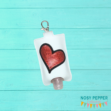 Load image into Gallery viewer, Heart Applique ITH Hand Sanitizer Holder (fits 1 oz, 5x7 Hoop) machine embroidery design DIGITAL DOWNLOAD