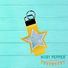 Load image into Gallery viewer, Star Applique Key fob (2 sizes included) machine embroidery design DIGITAL DOWNLOAD
