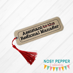 Assistant to the Regional Manager Book mark 5x7 machine embroidery design DIGITAL DOWNLOAD
