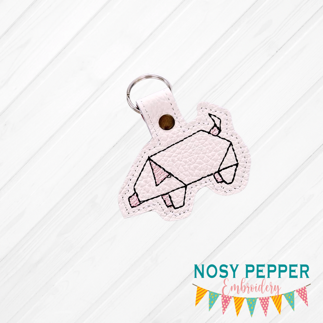 Origami Pig Snap tab 4x4 machine embroidery design DIGITAL DOWNLOAD