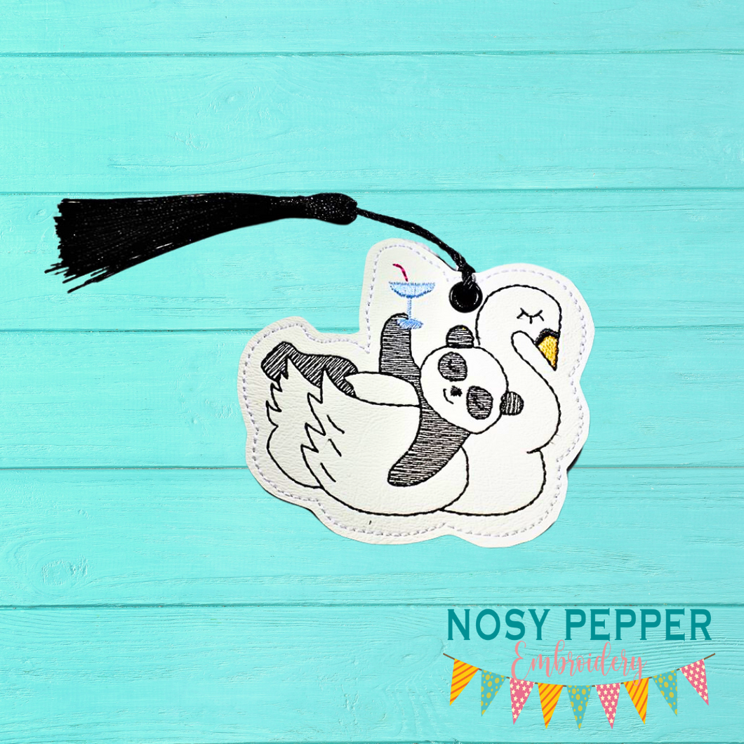 Martini Panda sketchy Bookmark/Ornament 4x4 machine embroidery design DIGITAL DOWNLOAD