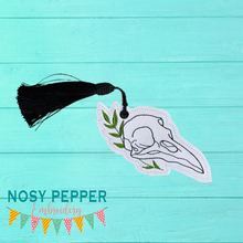 Load image into Gallery viewer, Bird Skull Bookmark 4x4 machine embroidery design DIGITAL DOWNLOAD