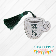 Load image into Gallery viewer, Shud da fah cup Bookmark/Ornament 4x4 machine embroidery design DIGITAL DOWNLOAD